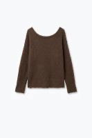 A dark brown long-sleeve knit top with a wide scoop neckline, displayed against a plain white background.