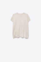 A short-sleeve crewneck t-shirt in a light cream or off-white color, displayed against a solid white background.