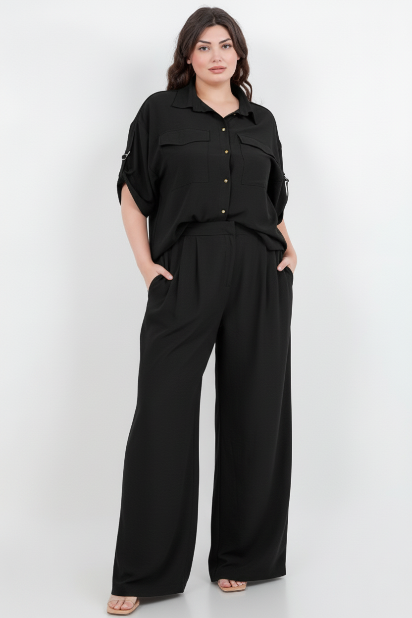 Model wearing the matching set in black